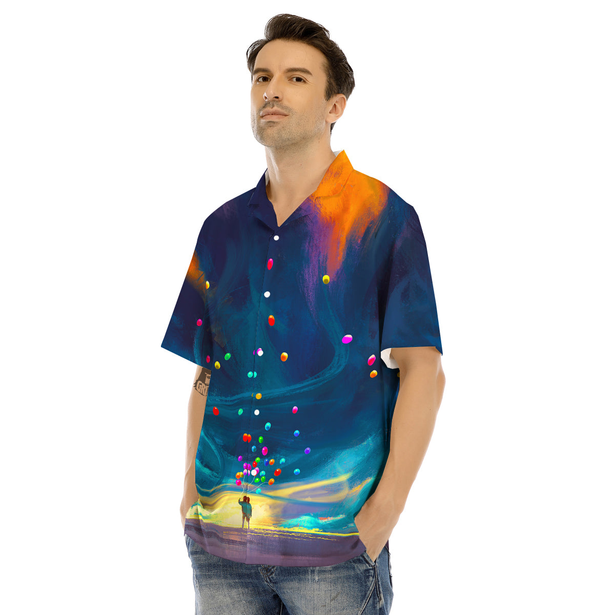 Watercolor Balloons And Storm Print Men's Hawaiian Shirt-grizzshop
