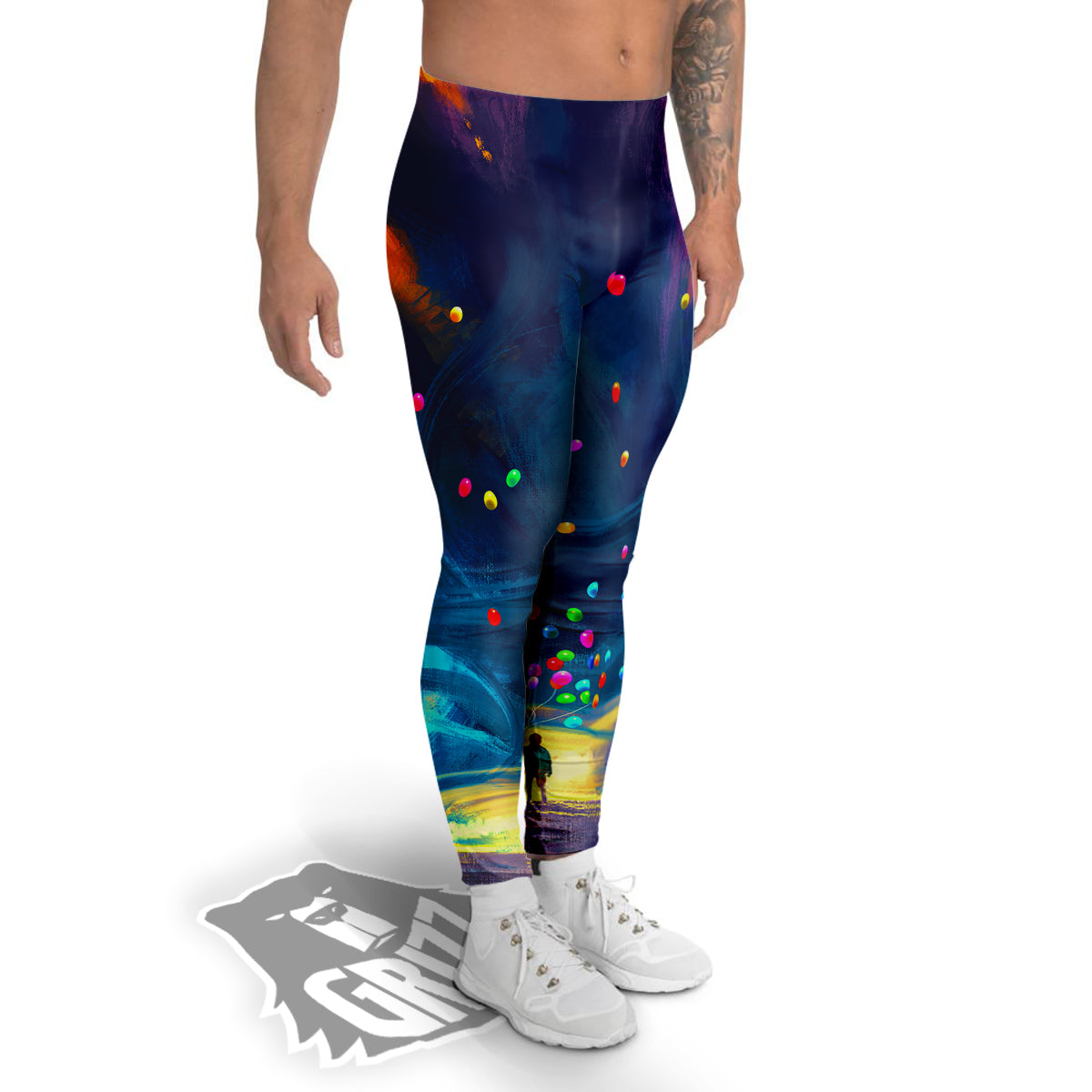 Watercolor Balloons And Storm Print Men's Leggings-grizzshop