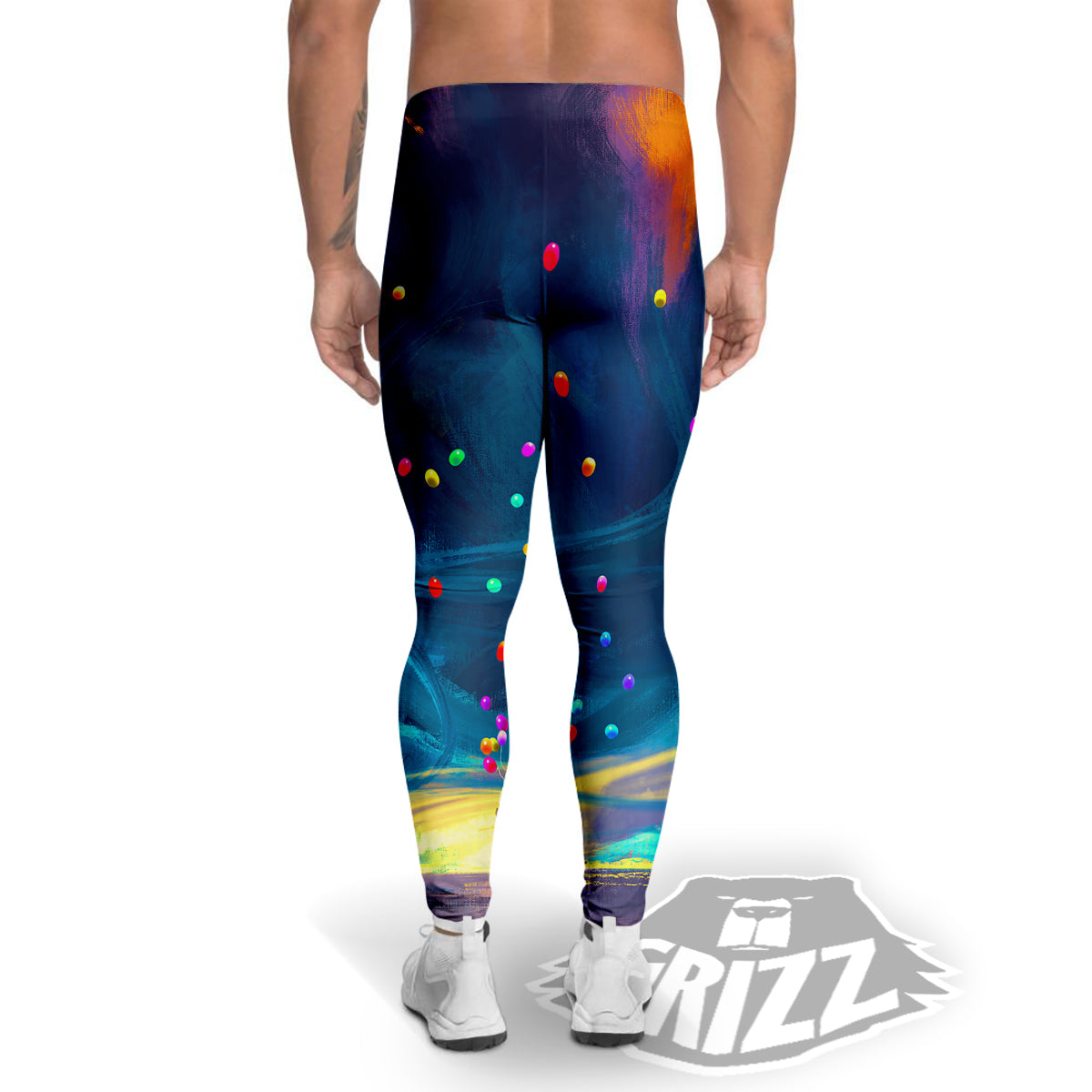 Watercolor Balloons And Storm Print Men's Leggings-grizzshop