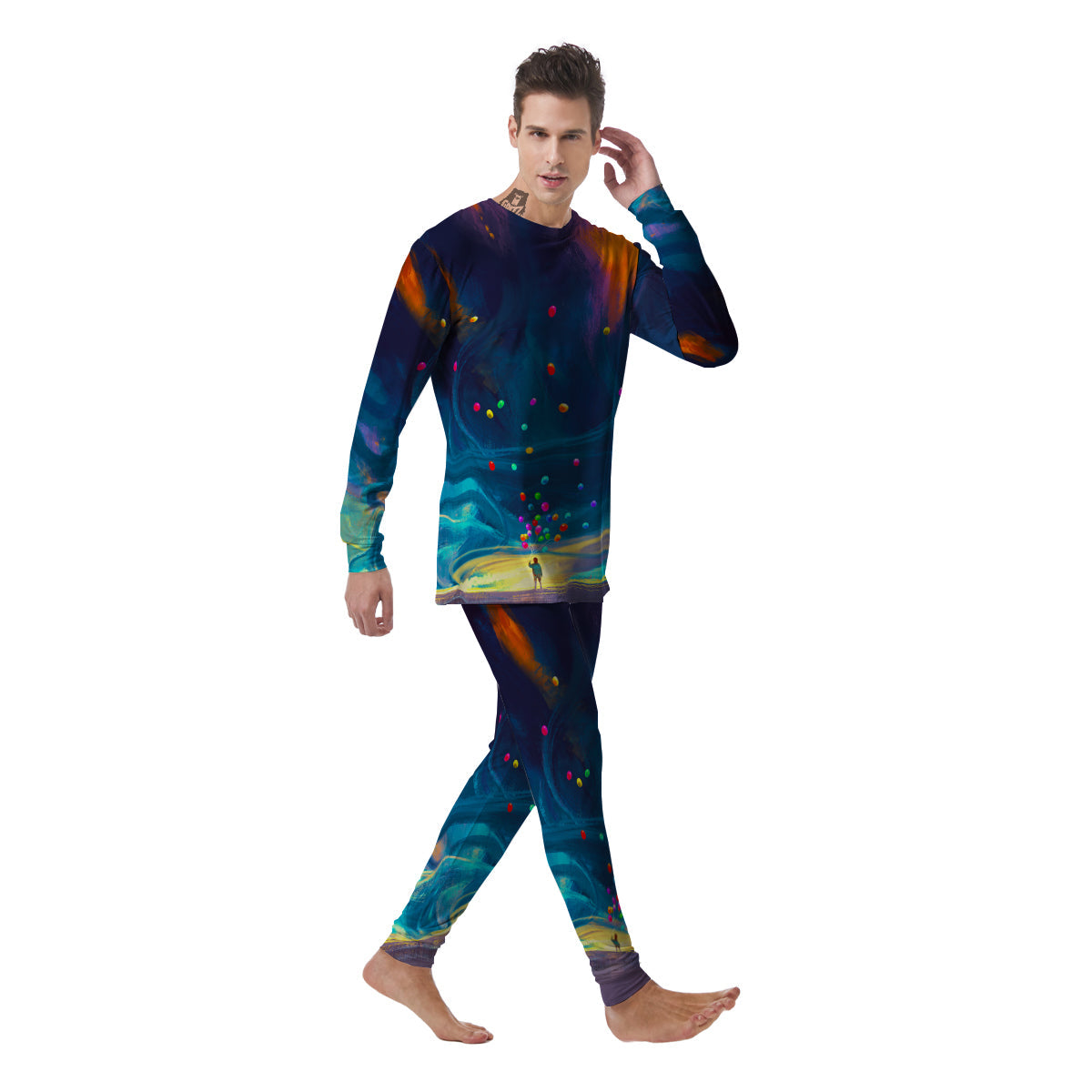 Watercolor Balloons And Storm Print Men's Pajamas-grizzshop