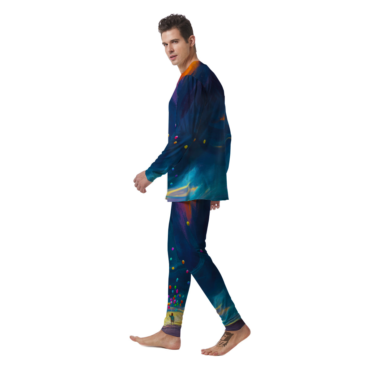 Watercolor Balloons And Storm Print Men's Pajamas-grizzshop