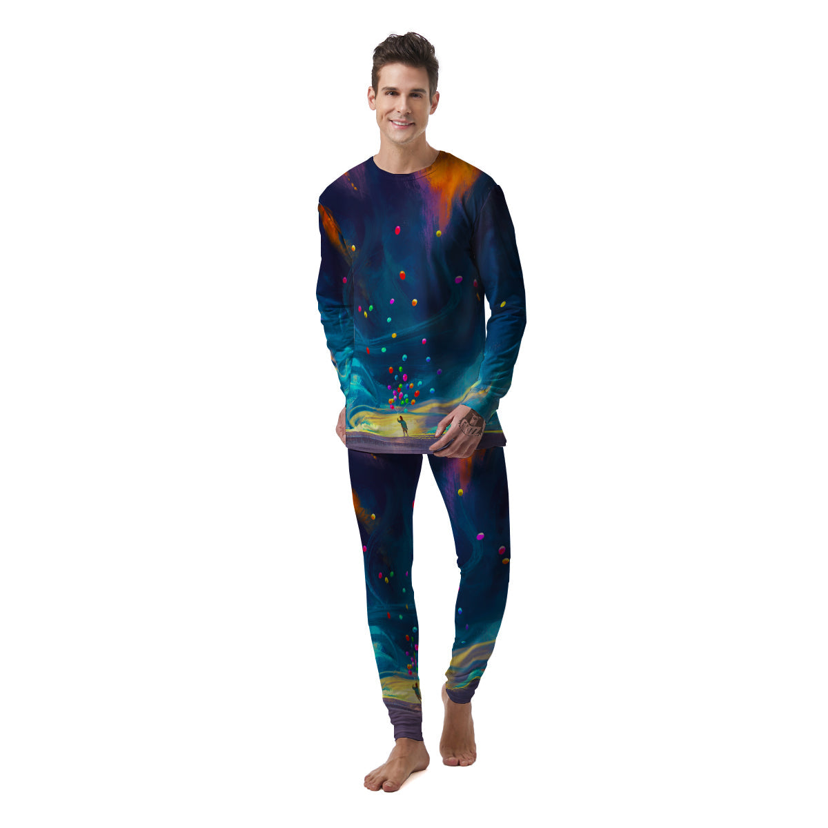 Watercolor Balloons And Storm Print Men's Pajamas-grizzshop