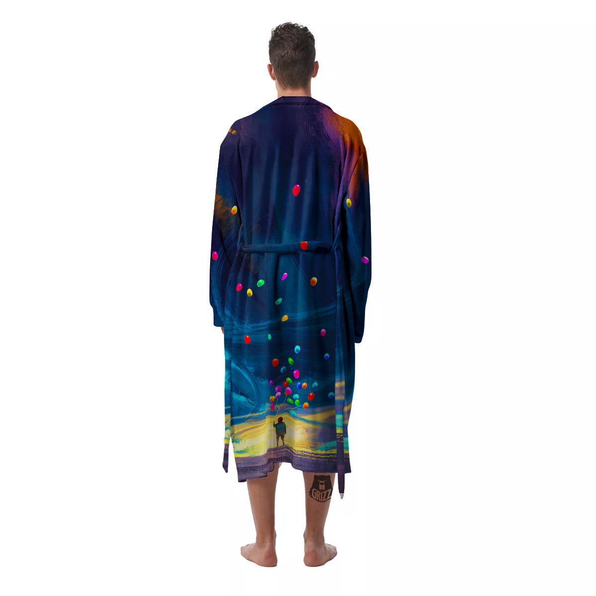 Watercolor Balloons And Storm Print Men's Robe-grizzshop