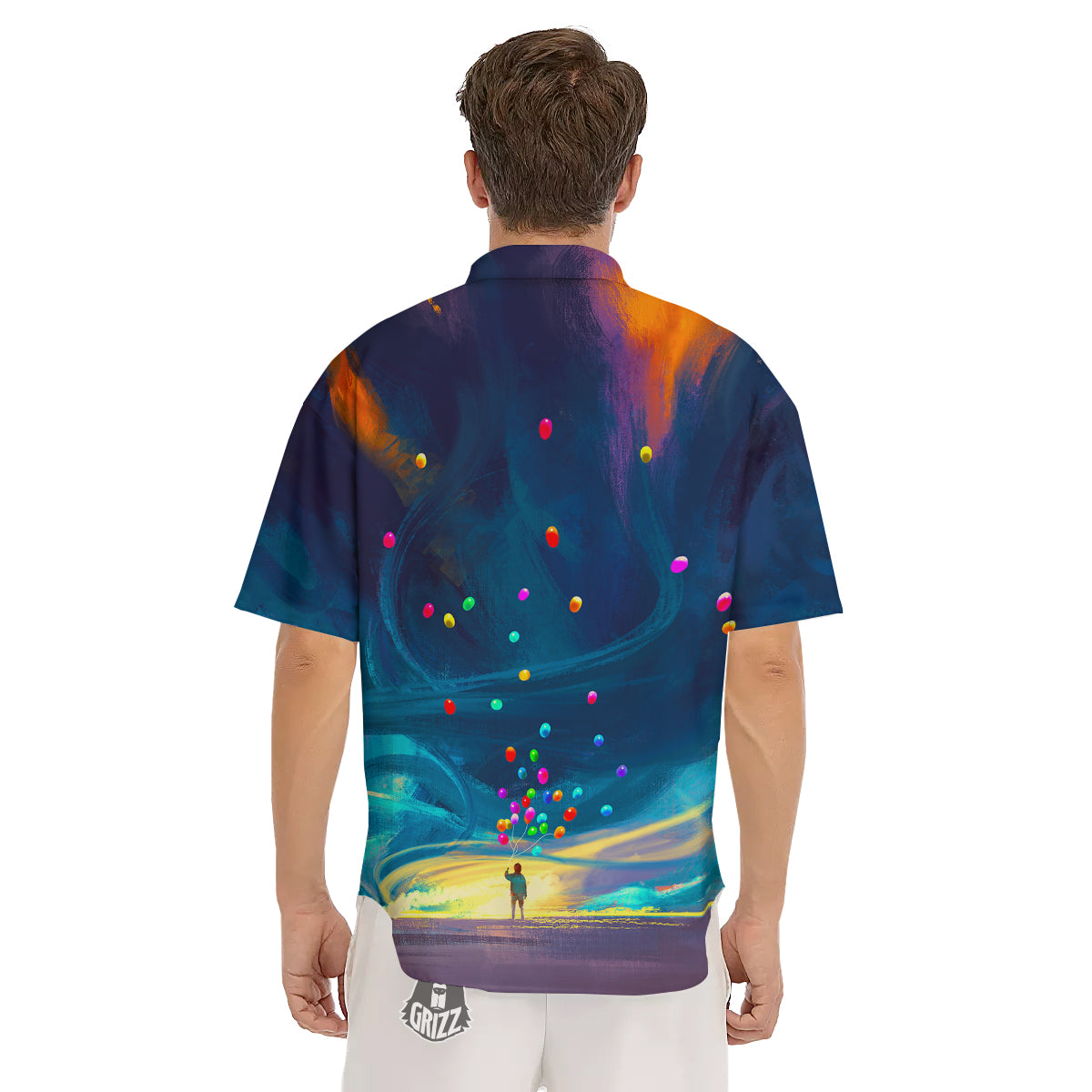 Watercolor Balloons And Storm Print Men's Short Sleeve Shirts-grizzshop