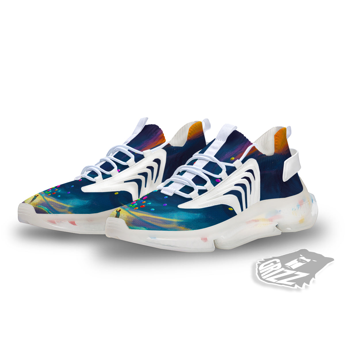 Watercolor Balloons And Storm Print White Gym Shoes-grizzshop