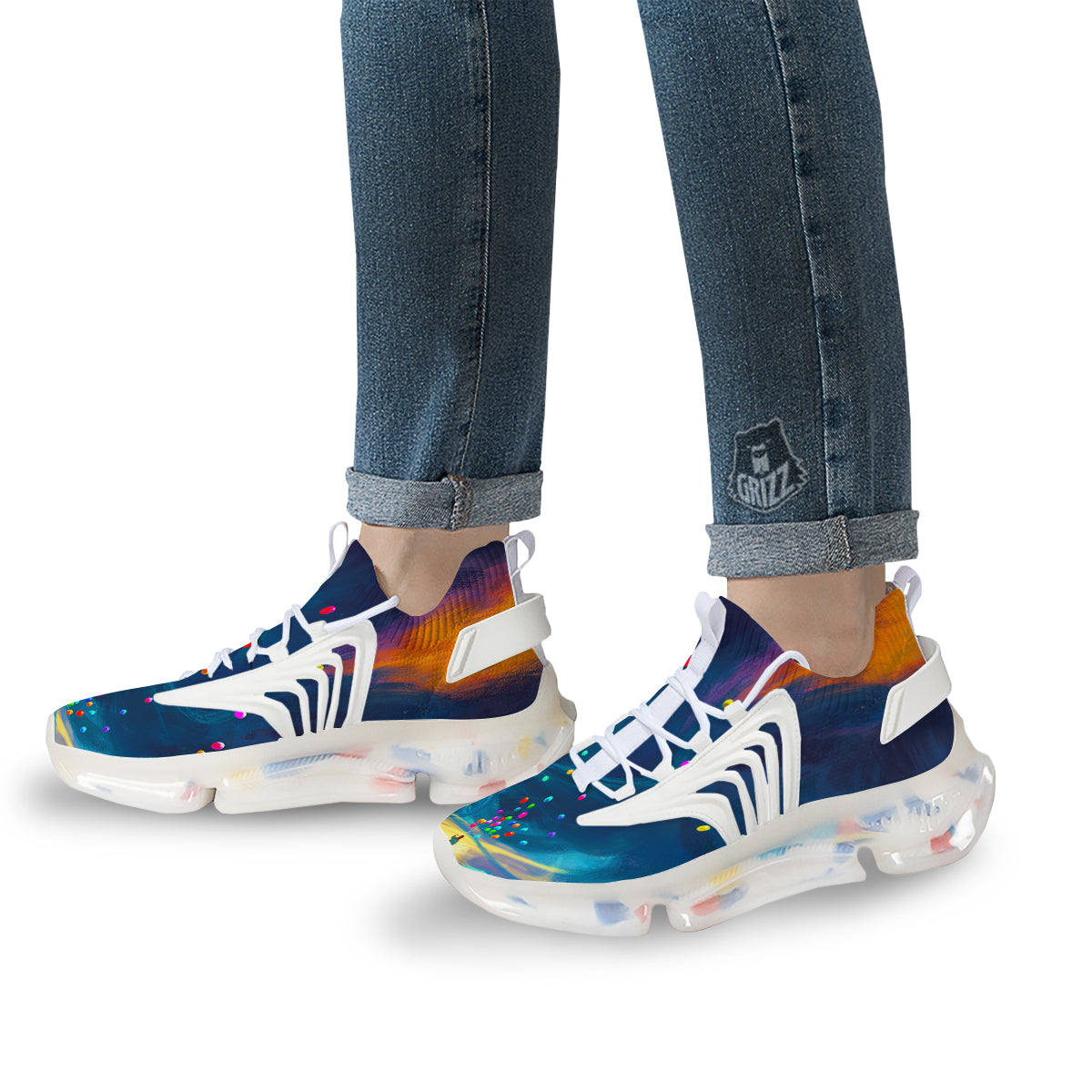 Watercolor Balloons And Storm Print White Gym Shoes-grizzshop