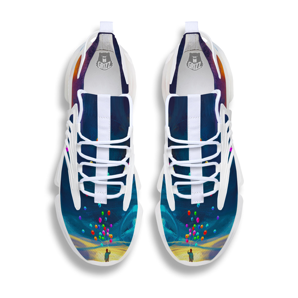 Watercolor Balloons And Storm Print White Gym Shoes-grizzshop