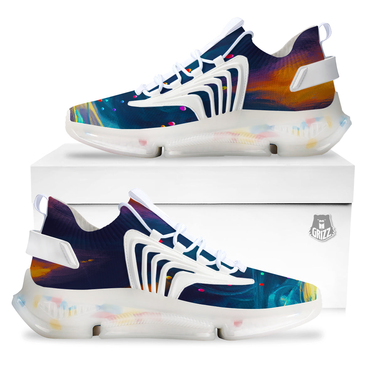Watercolor Balloons And Storm Print White Gym Shoes-grizzshop