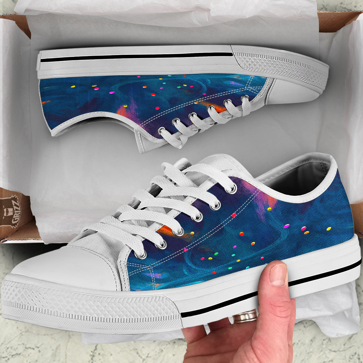 Watercolor Balloons And Storm Print White Low Top Shoes-grizzshop