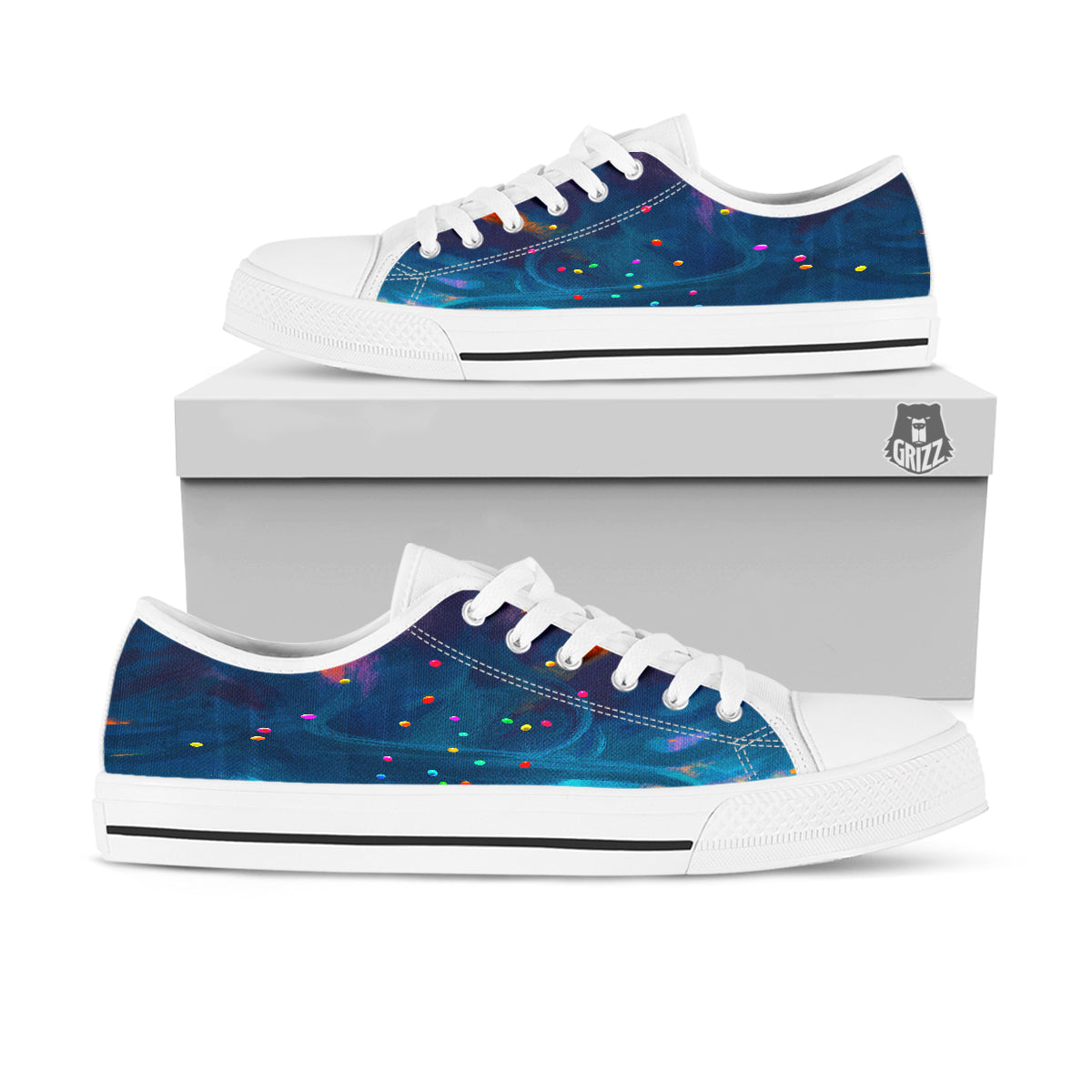 Watercolor Balloons And Storm Print White Low Top Shoes-grizzshop