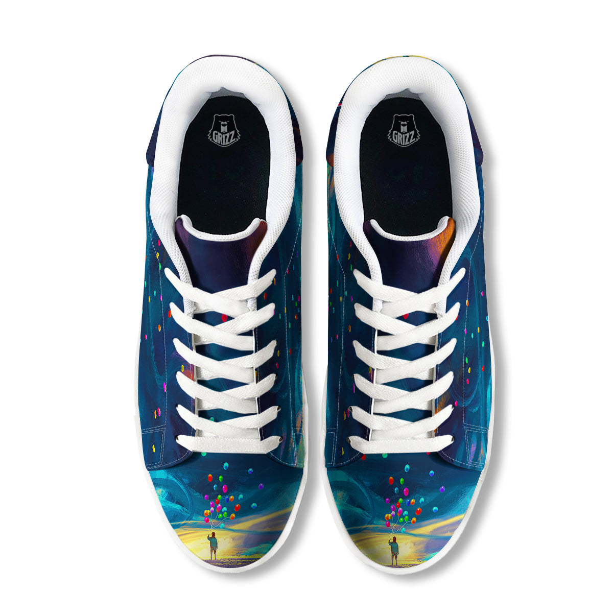 Watercolor Balloons And Storm Print White Low Top Sneakers-grizzshop