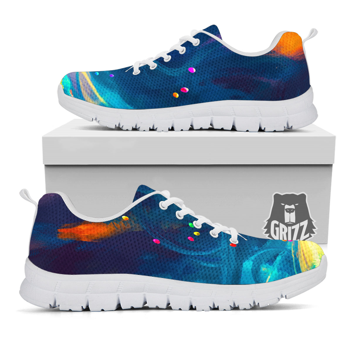 Watercolor Balloons And Storm Print White Sneaker-grizzshop