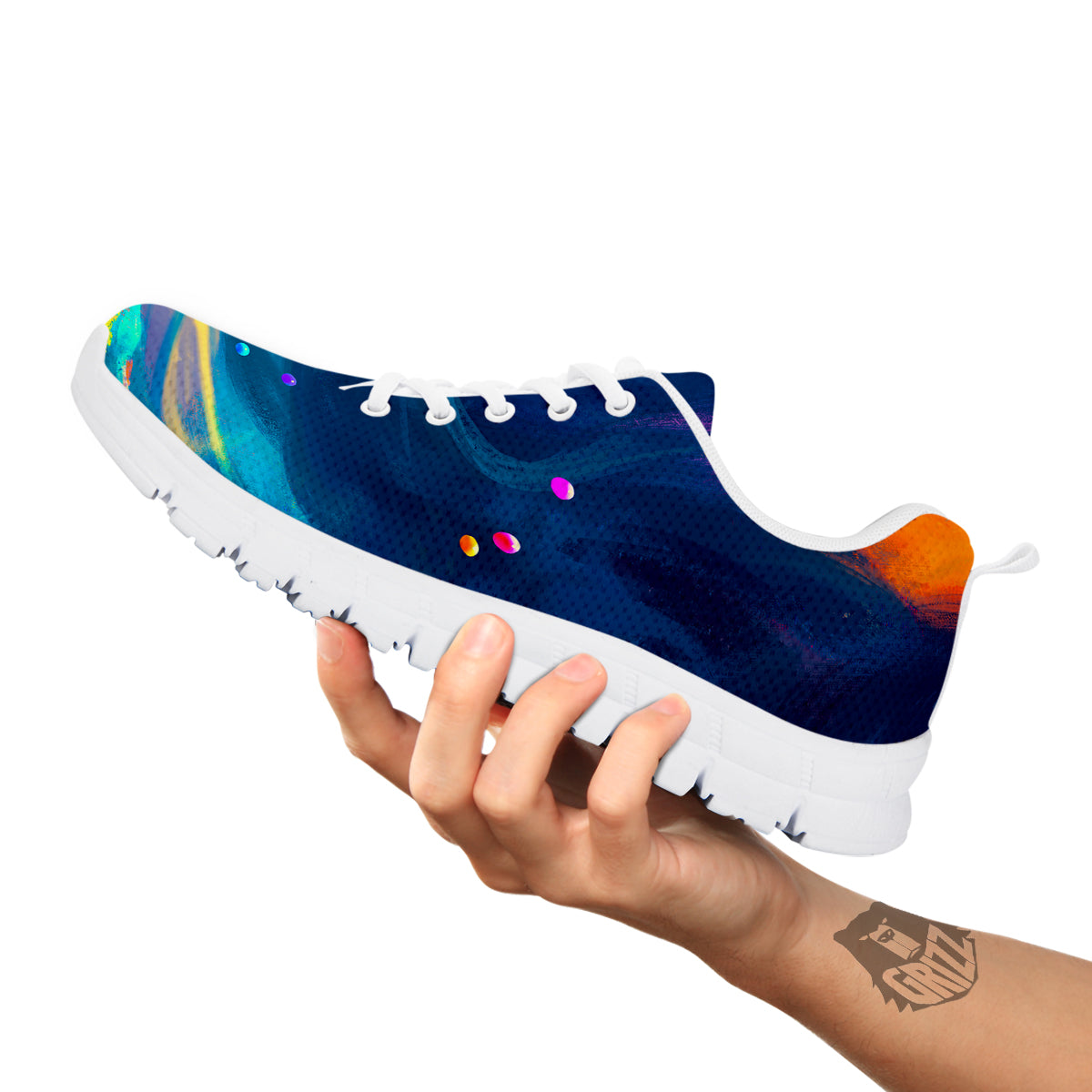 Watercolor Balloons And Storm Print White Sneaker-grizzshop