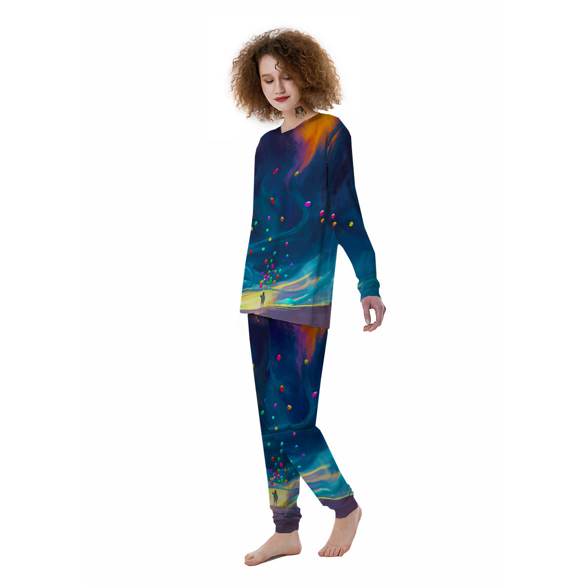 Watercolor Balloons And Storm Print Women's Pajamas-grizzshop
