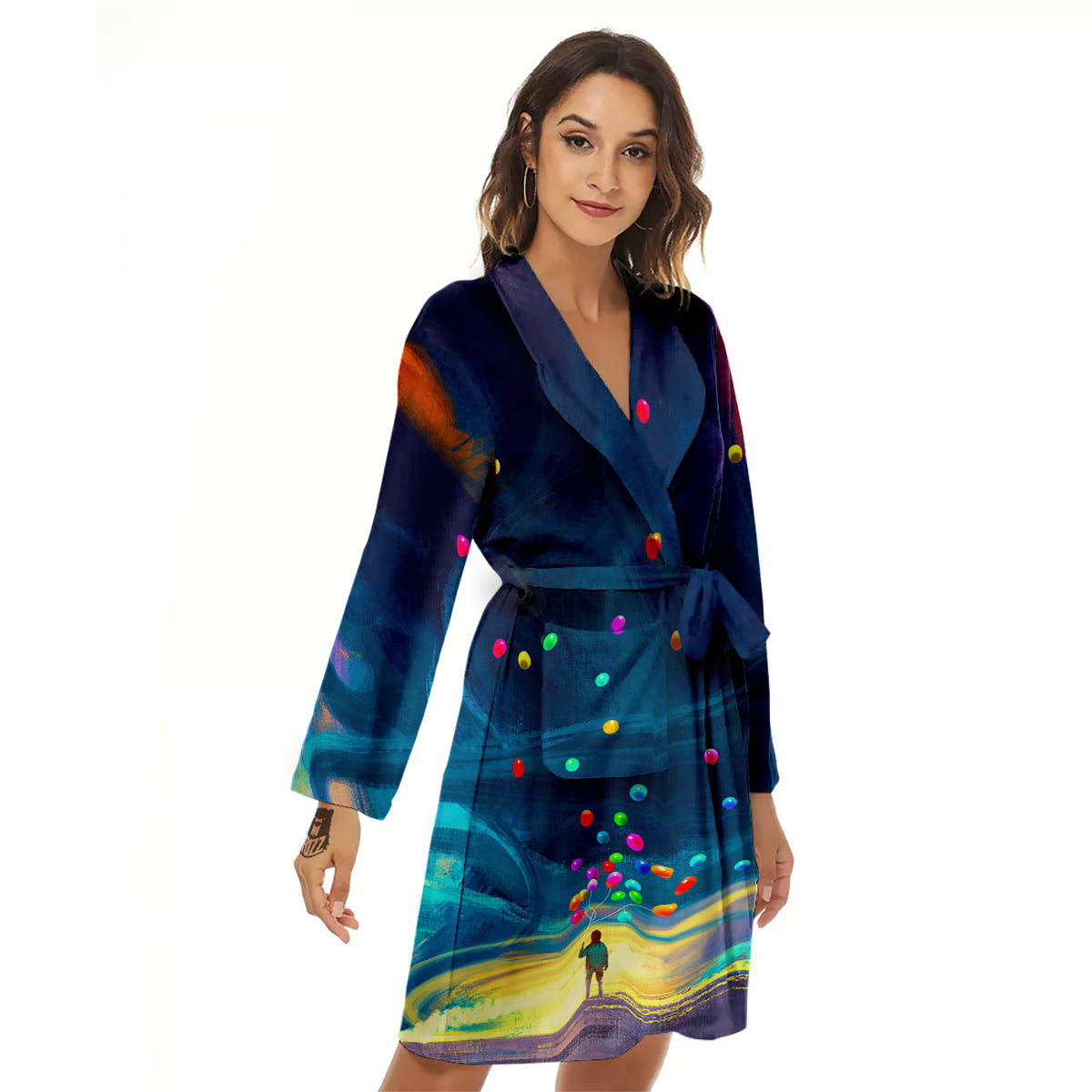 Watercolor Balloons And Storm Print Women's Robe-grizzshop
