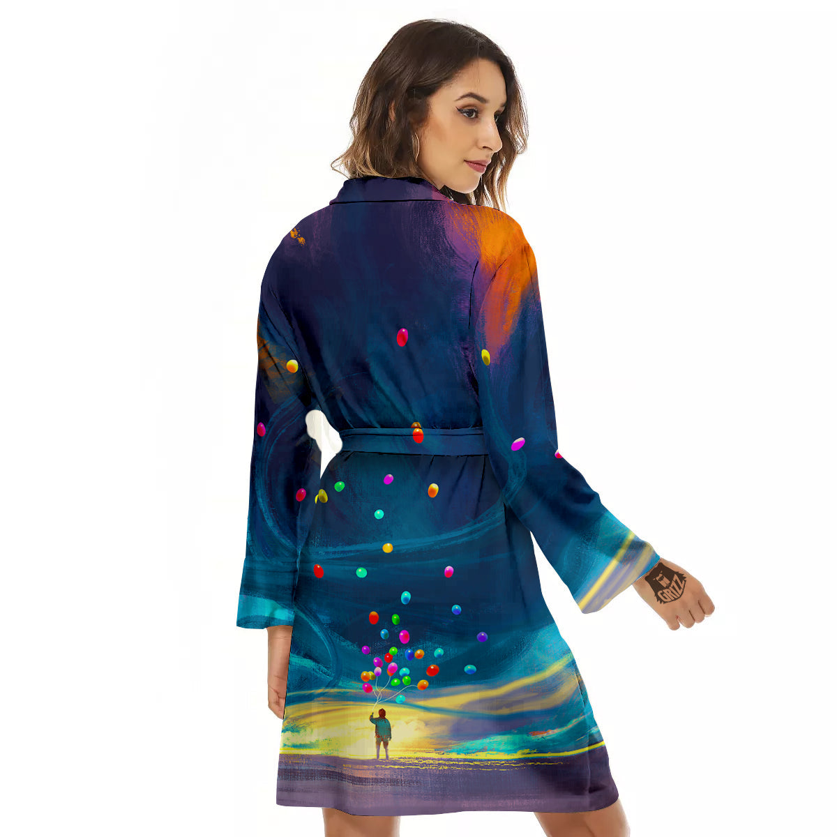 Watercolor Balloons And Storm Print Women's Robe-grizzshop
