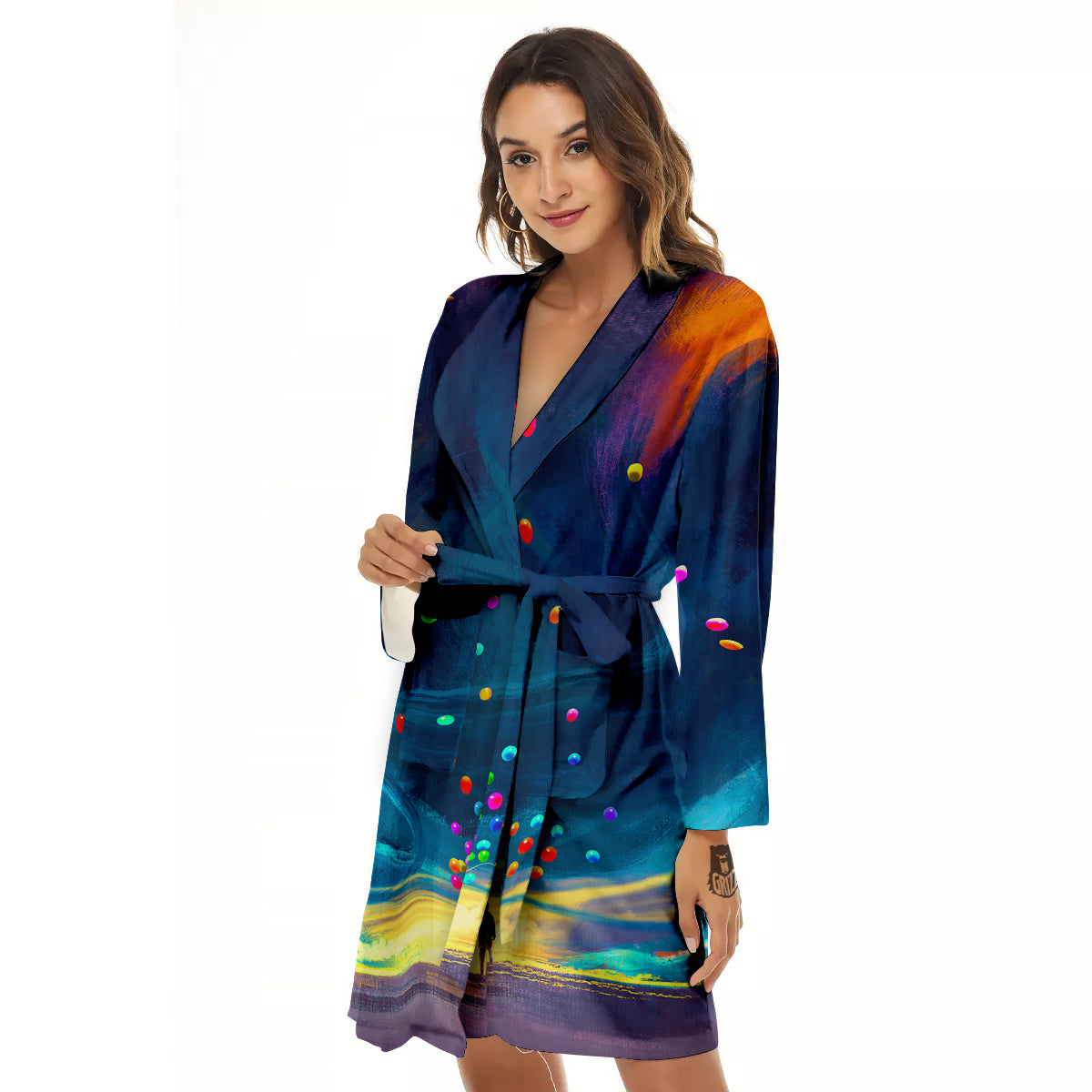 Watercolor Balloons And Storm Print Women's Robe-grizzshop