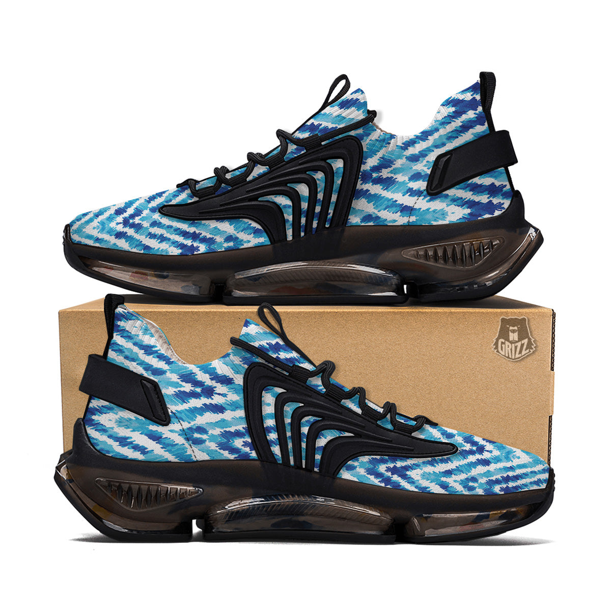 Watercolor Blue Zigzag Print Pattern Black Gym Shoes-grizzshop