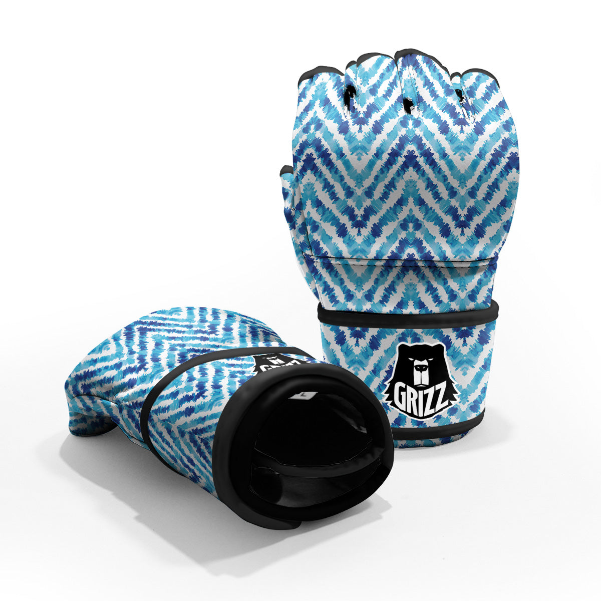 Watercolor Blue Zigzag Print Pattern MMA Gloves-grizzshop