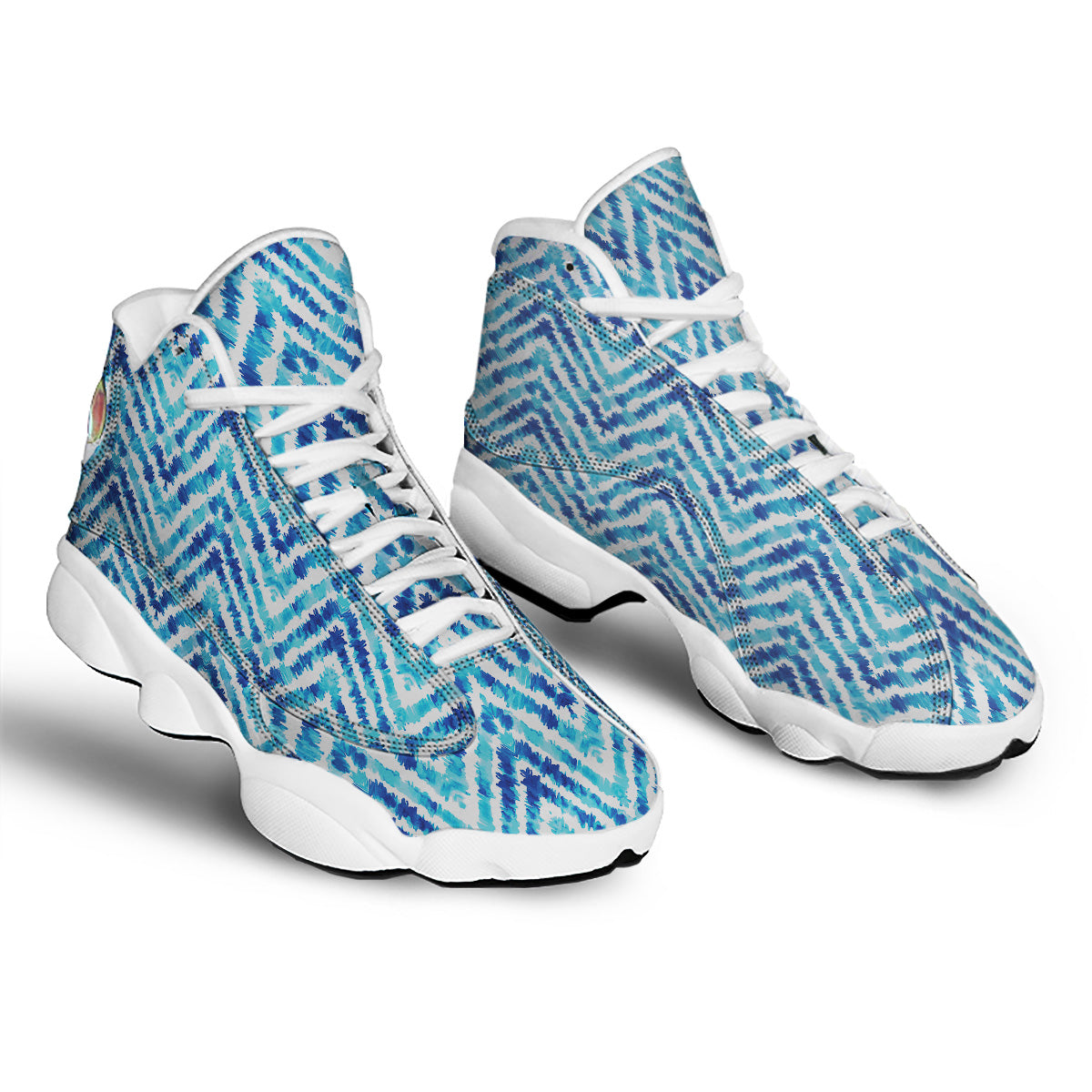 Watercolor Blue Zigzag Print Pattern White Basketball Shoes-grizzshop
