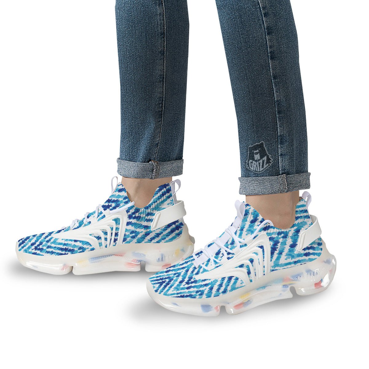 Watercolor Blue Zigzag Print Pattern White Gym Shoes-grizzshop
