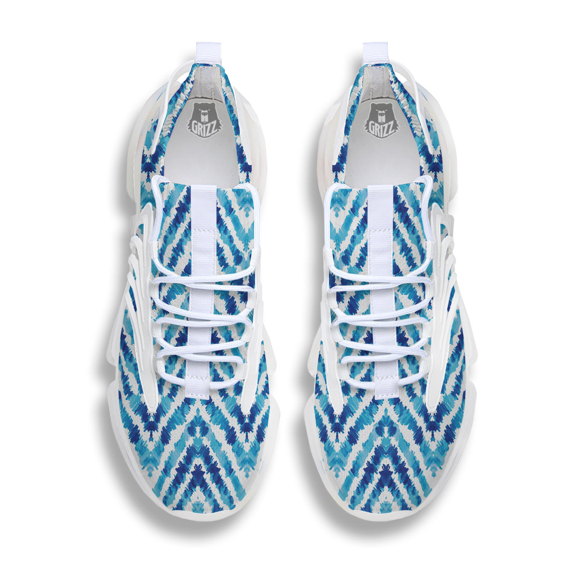 Watercolor Blue Zigzag Print Pattern White Gym Shoes-grizzshop