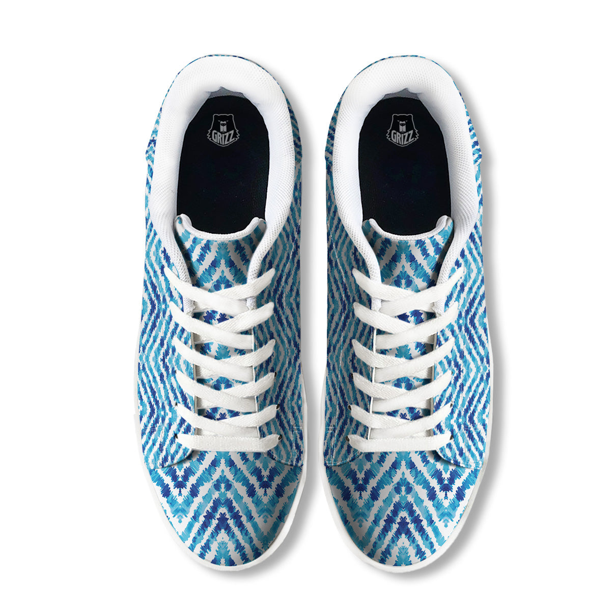 Watercolor Blue Zigzag Print Pattern White Low Top Sneakers-grizzshop