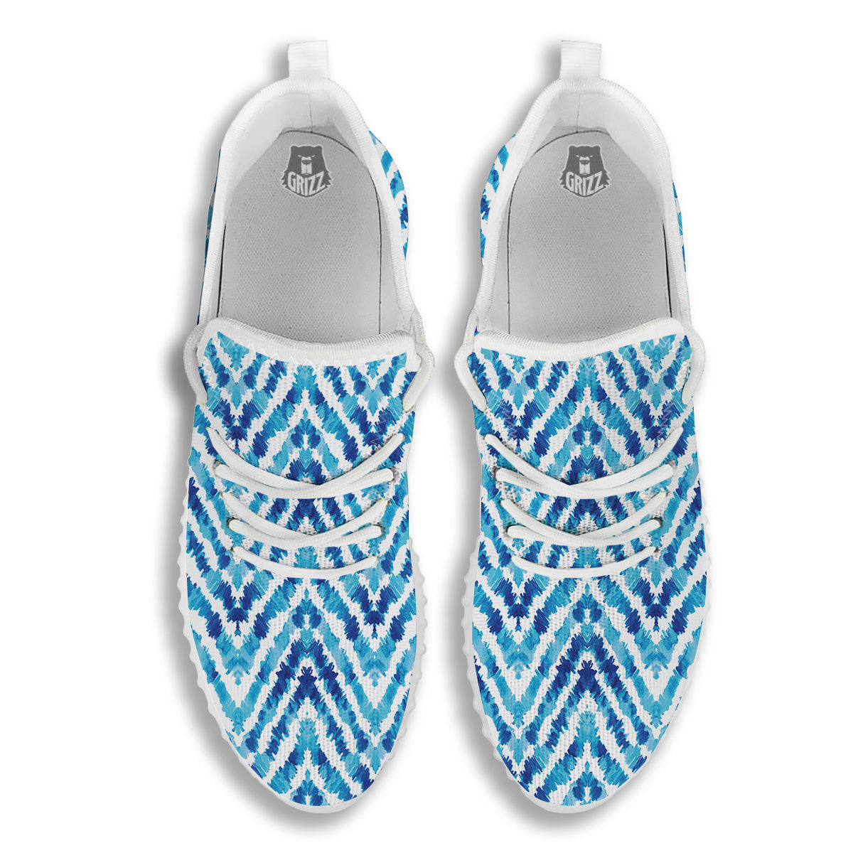 Watercolor Blue Zigzag Print Pattern White Walking Shoes-grizzshop