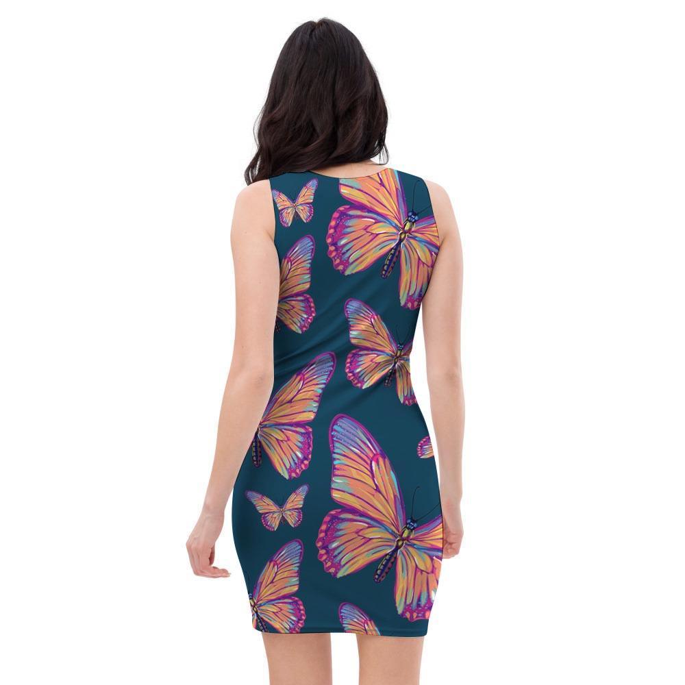 Watercolor Butterfly Print Bodycon Dress-grizzshop
