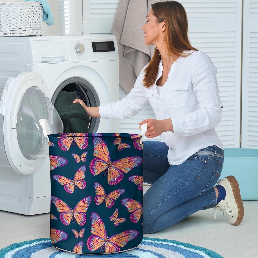 Watercolor Butterfly Print Laundry Basket-grizzshop