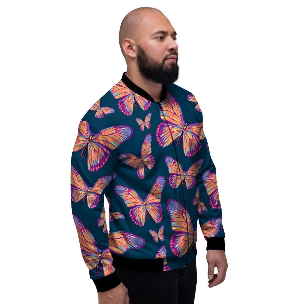 Watercolor Butterfly Print Men's Bomber Jacket-grizzshop