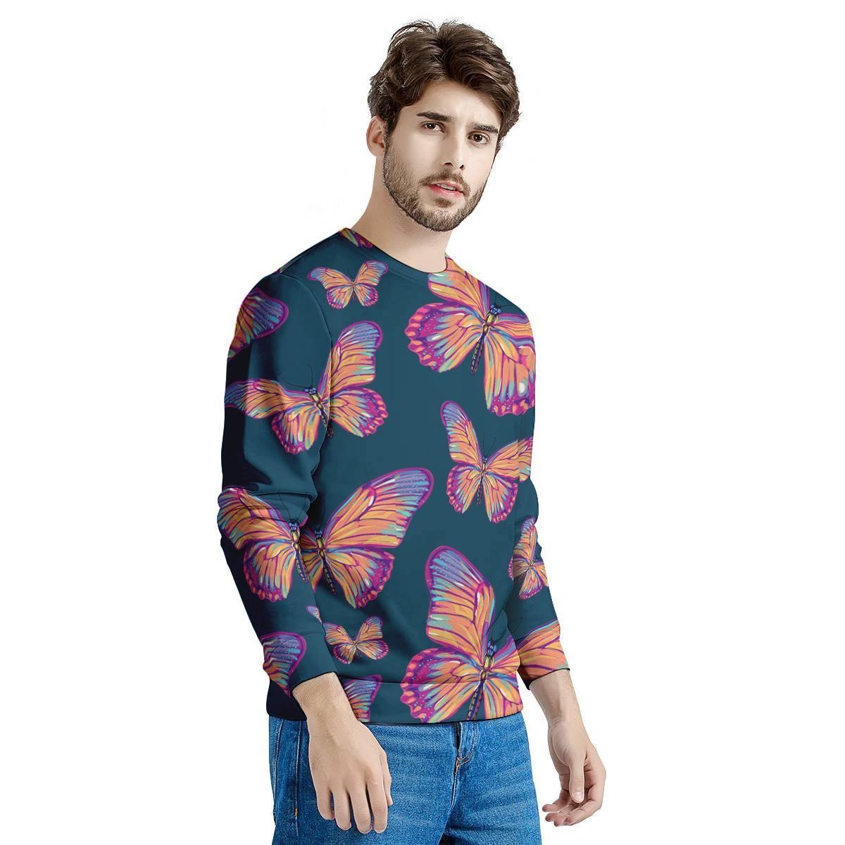 Watercolor Butterfly Print Men's Sweatshirt-grizzshop