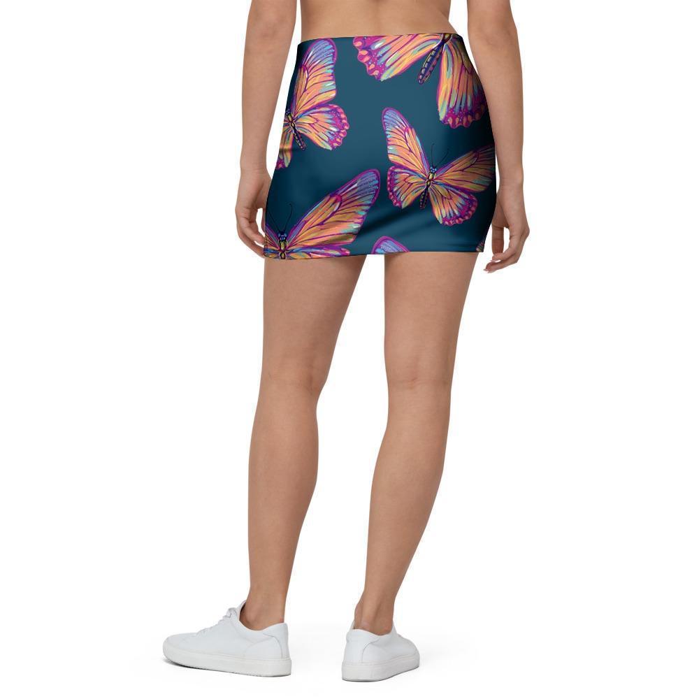 Watercolor Butterfly Print Mini Skirt-grizzshop