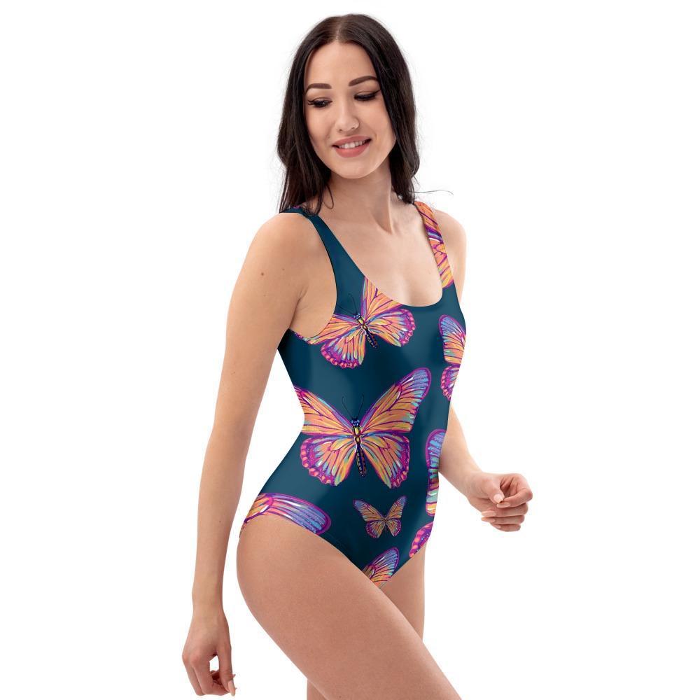 Watercolor Butterfly Print One Piece Swimsuite-grizzshop