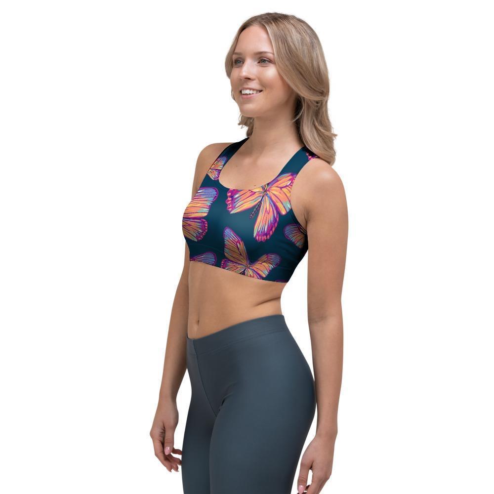 Watercolor Butterfly Print Sports Bra-grizzshop