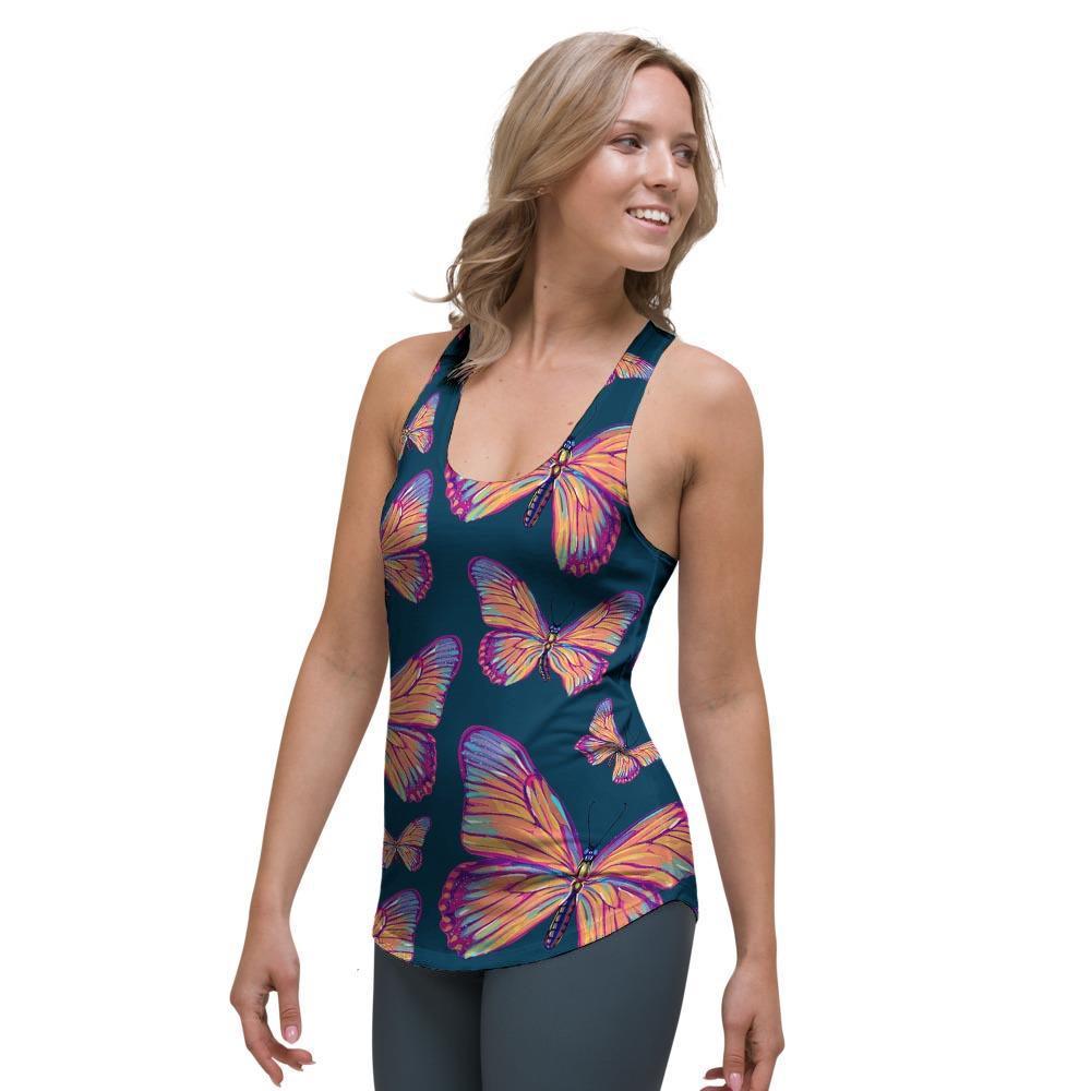 Watercolor Butterfly Print Women's Racerback Tank Top-grizzshop