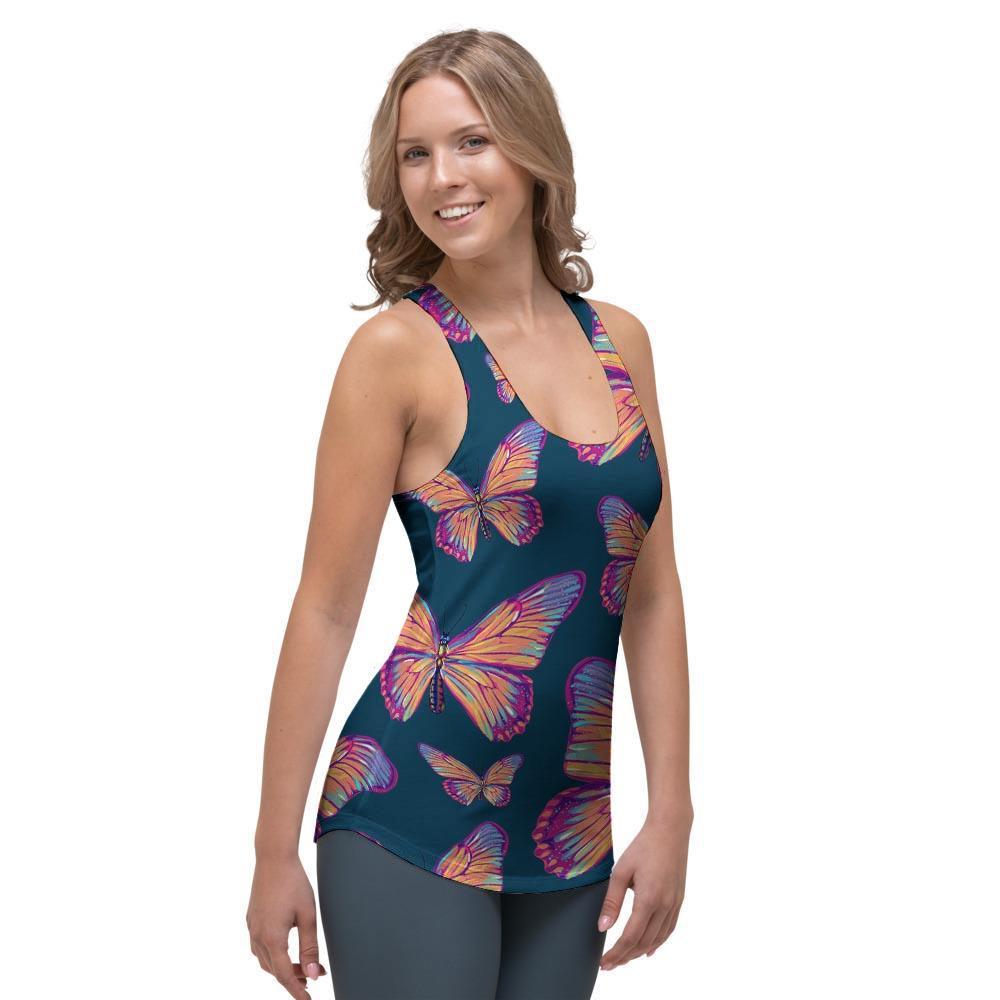 Watercolor Butterfly Print Women's Racerback Tank Top-grizzshop