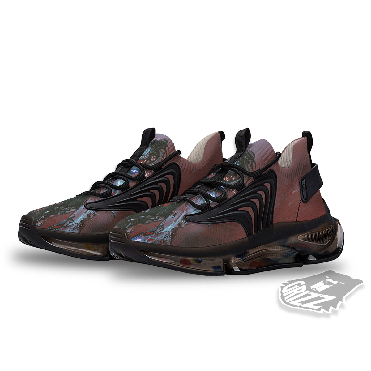 Watercolor Creepy Monsters Open Mouth Print Black Gym Shoes-grizzshop