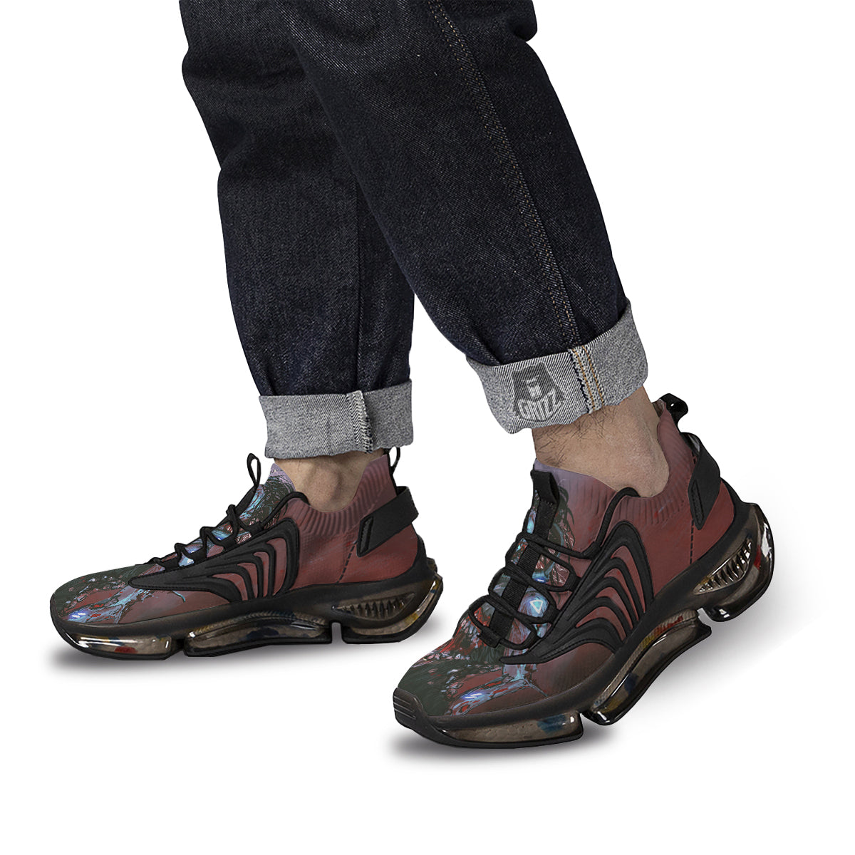 Watercolor Creepy Monsters Open Mouth Print Black Gym Shoes-grizzshop