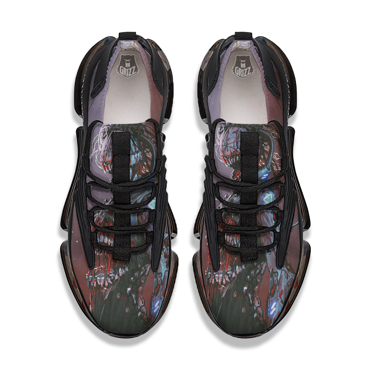 Watercolor Creepy Monsters Open Mouth Print Black Gym Shoes-grizzshop