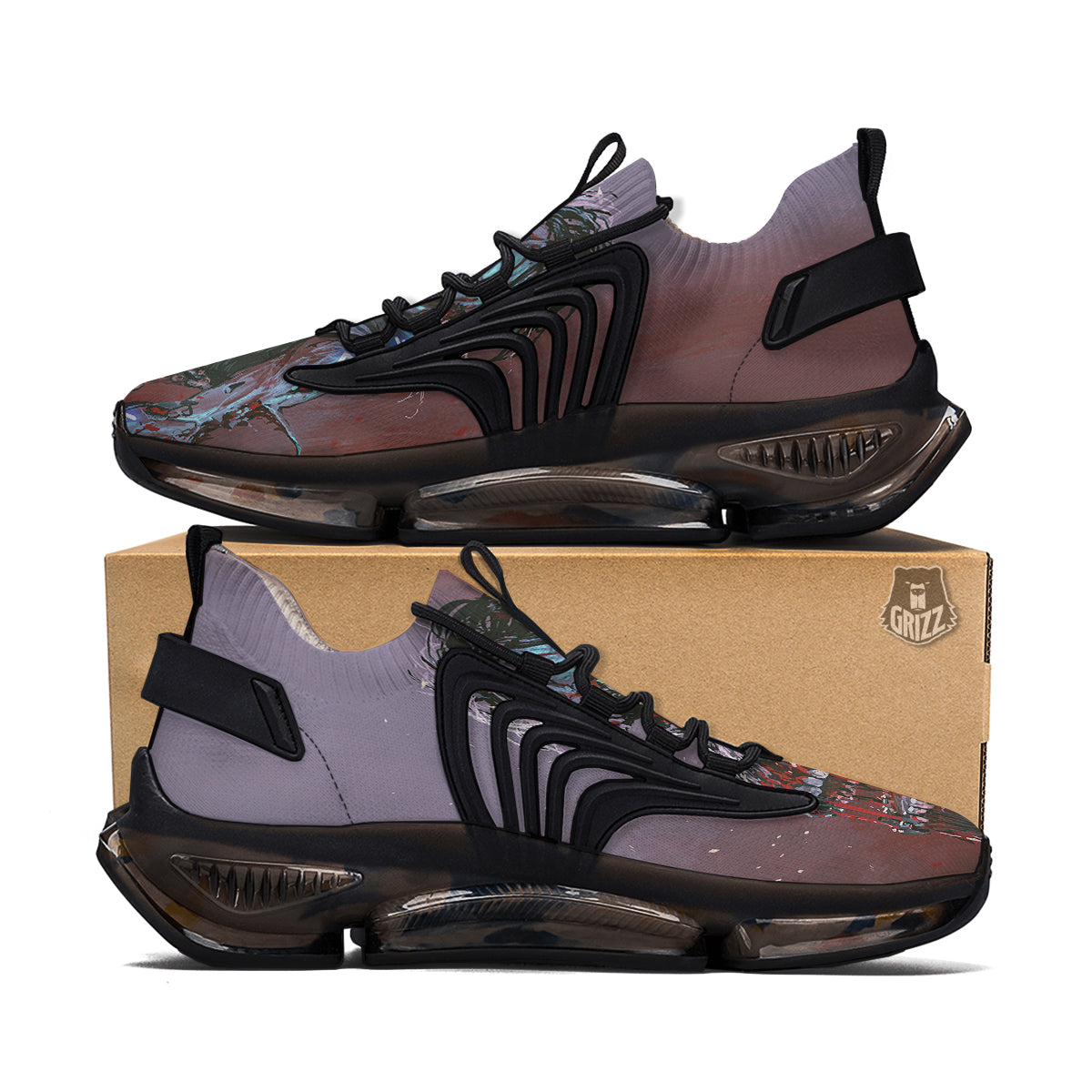 Watercolor Creepy Monsters Open Mouth Print Black Gym Shoes-grizzshop