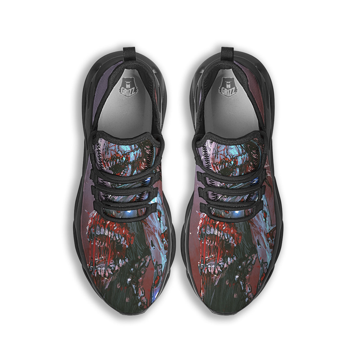 Watercolor Creepy Monsters Open Mouth Print Black Running Shoes-grizzshop