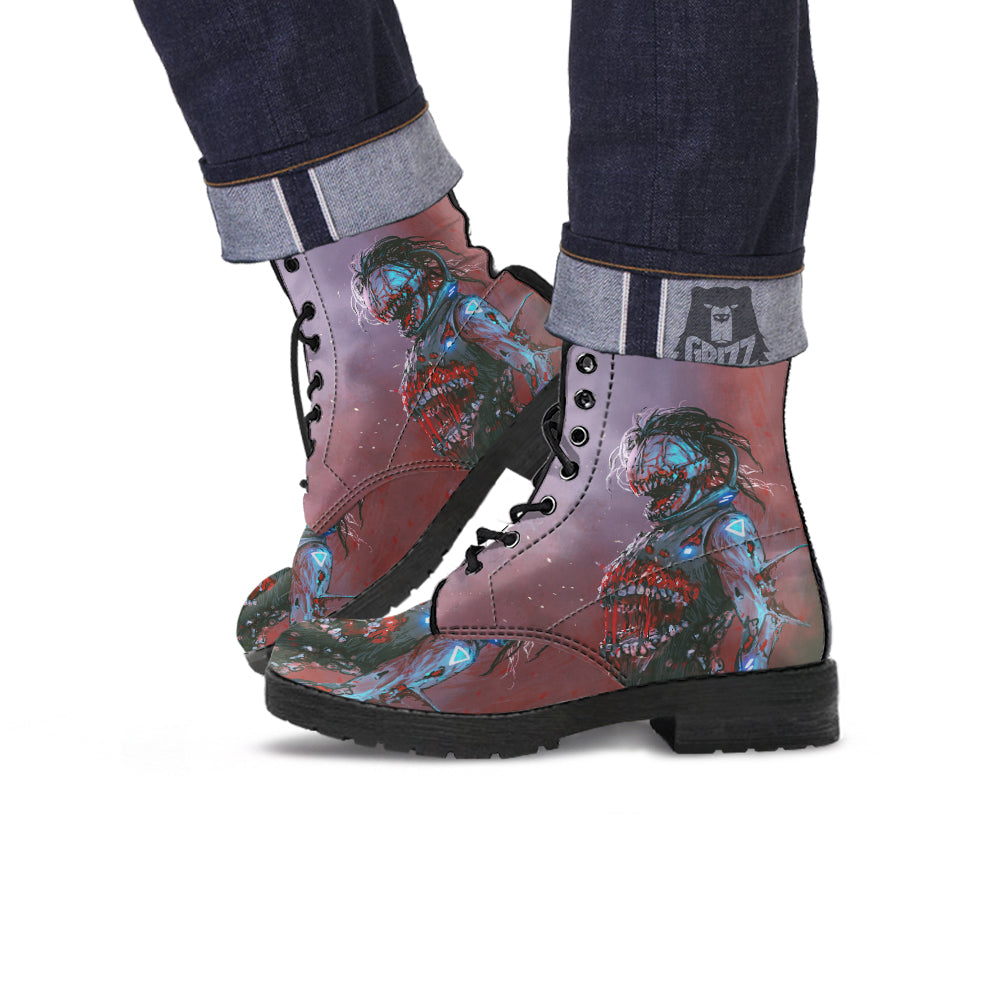 Watercolor Creepy Monsters Open Mouth Print Leather Boots-grizzshop