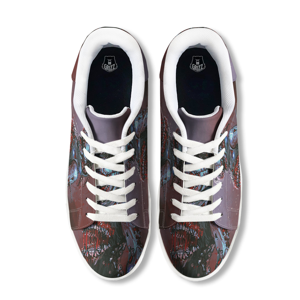 Watercolor Creepy Monsters Open Mouth Print White Low Top Sneakers-grizzshop