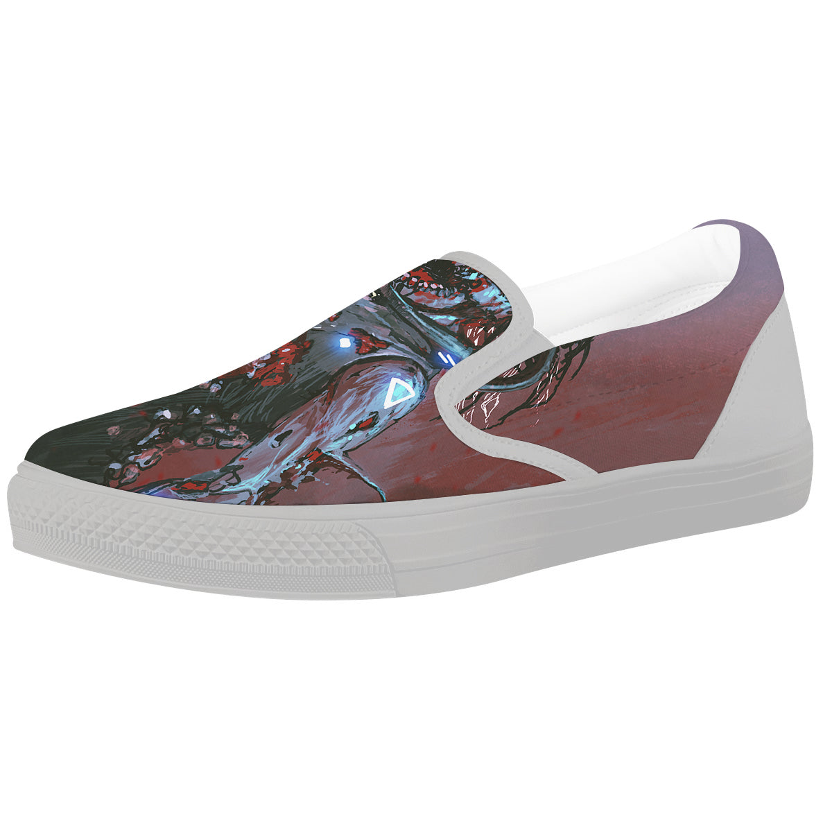Watercolor Creepy Monsters Open Mouth Print White Slip On Shoes-grizzshop