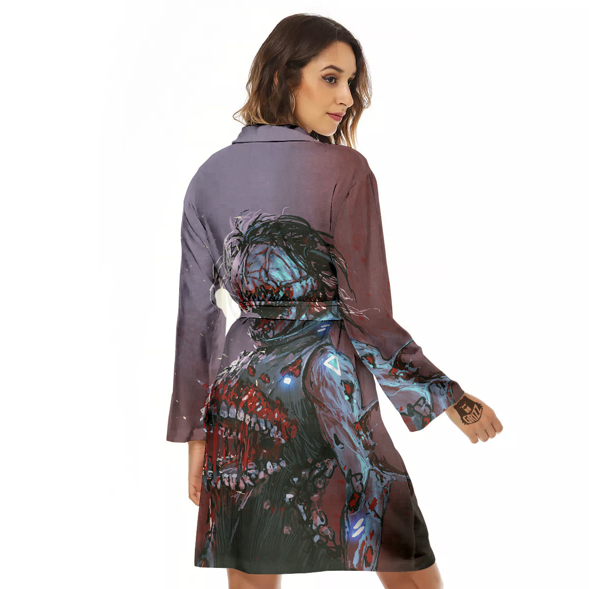Watercolor Creepy Monsters Open Mouth Print Women's Robe-grizzshop