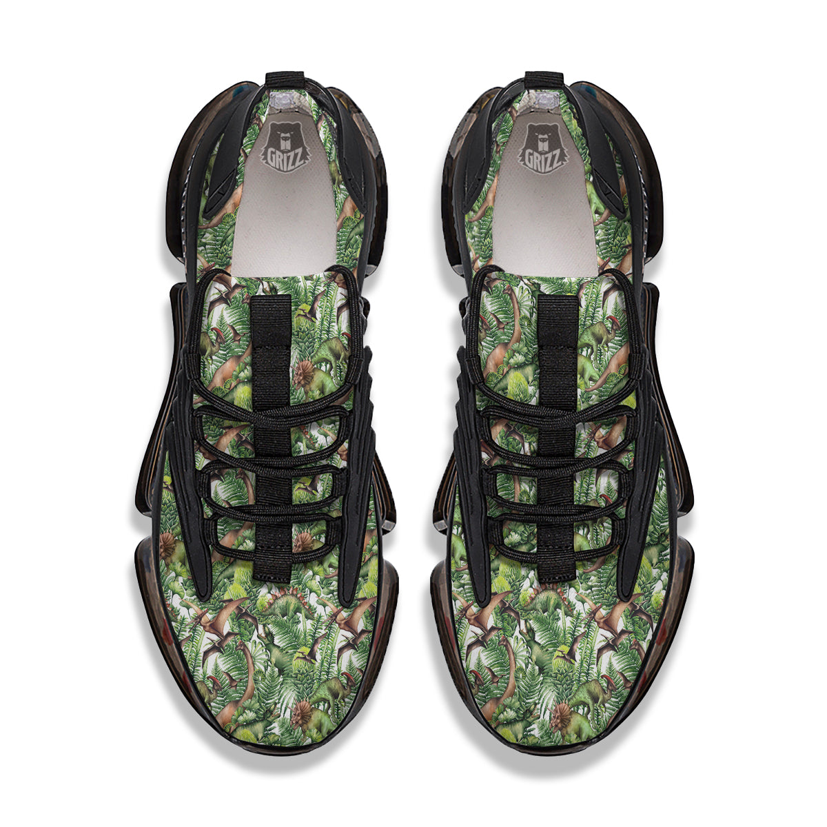 Watercolor Dinosaurs Plants Print Pattern Black Gym Shoes-grizzshop