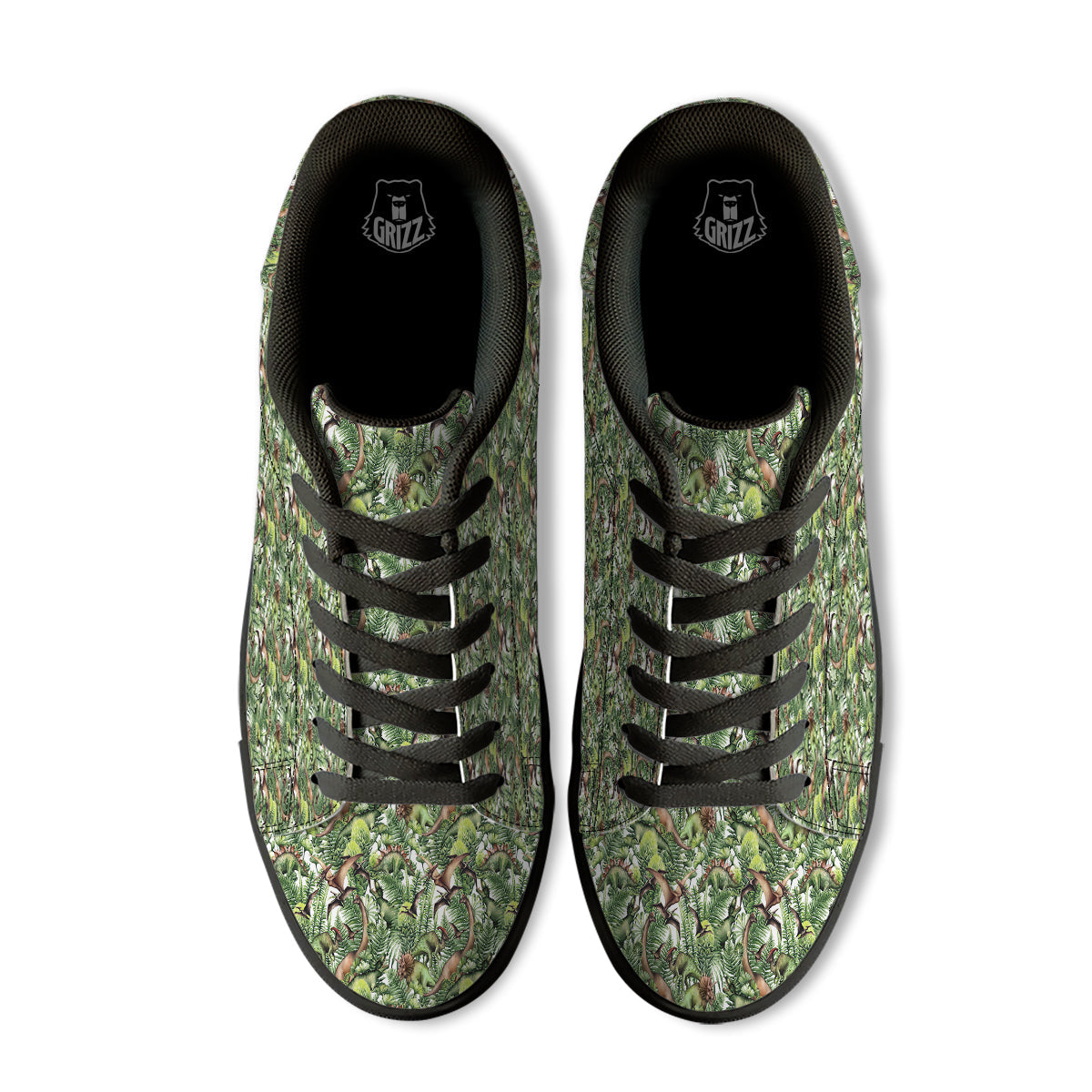 Watercolor Dinosaurs Plants Print Pattern Black Low Top Sneakers-grizzshop