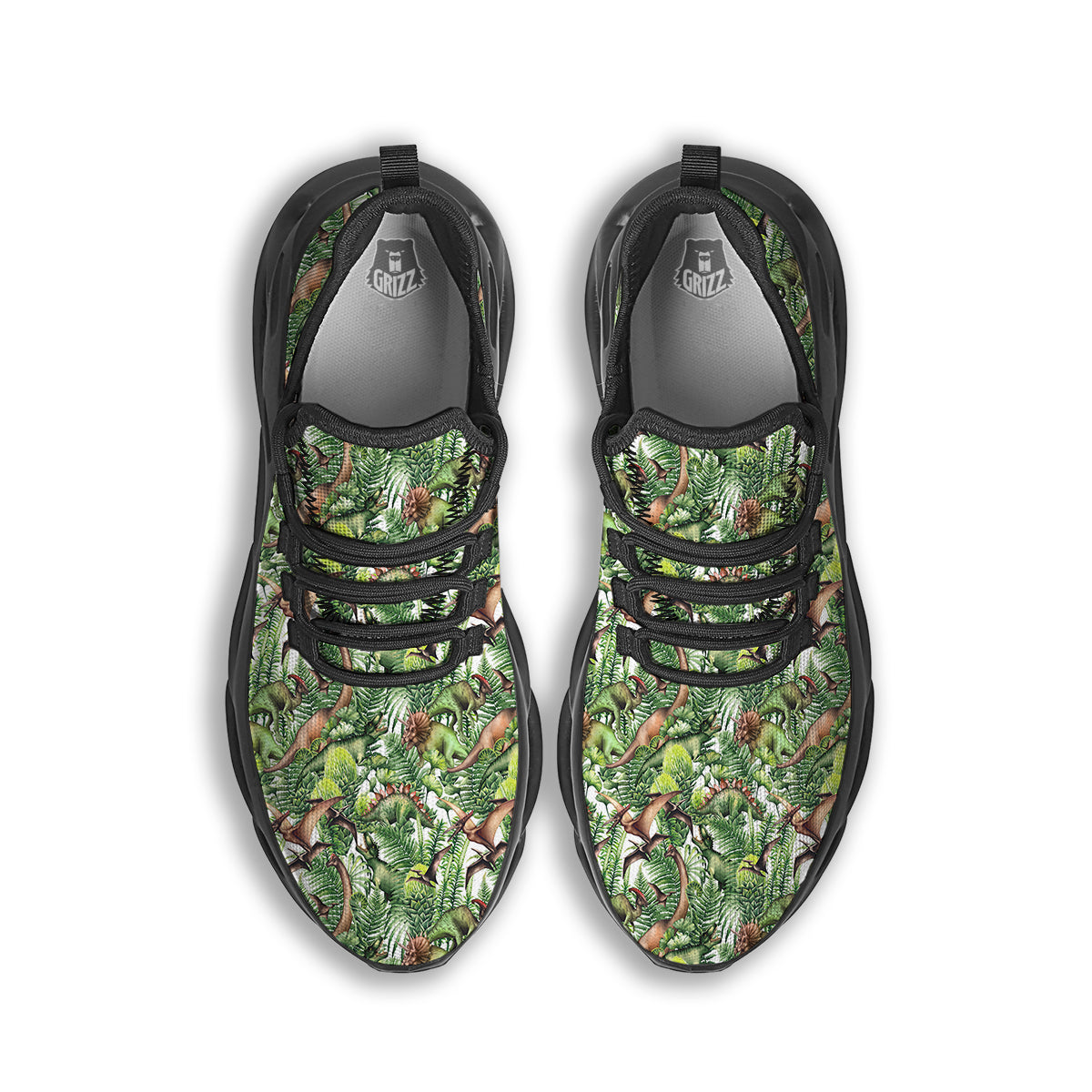 Watercolor Dinosaurs Plants Print Pattern Black Running Shoes-grizzshop