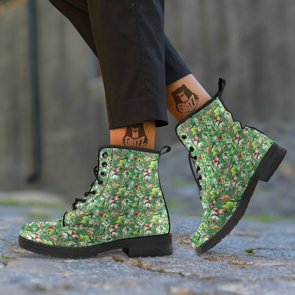 Watercolor Dinosaurs Plants Print Pattern Leather Boots-grizzshop